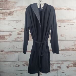 Bread & Butter Men's Hooded Robe Waffle Knit Black One Size